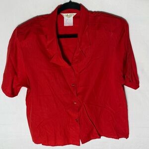 Vintage André Vibrant Red Short Sleeve Button Up  Shirt Blouse S